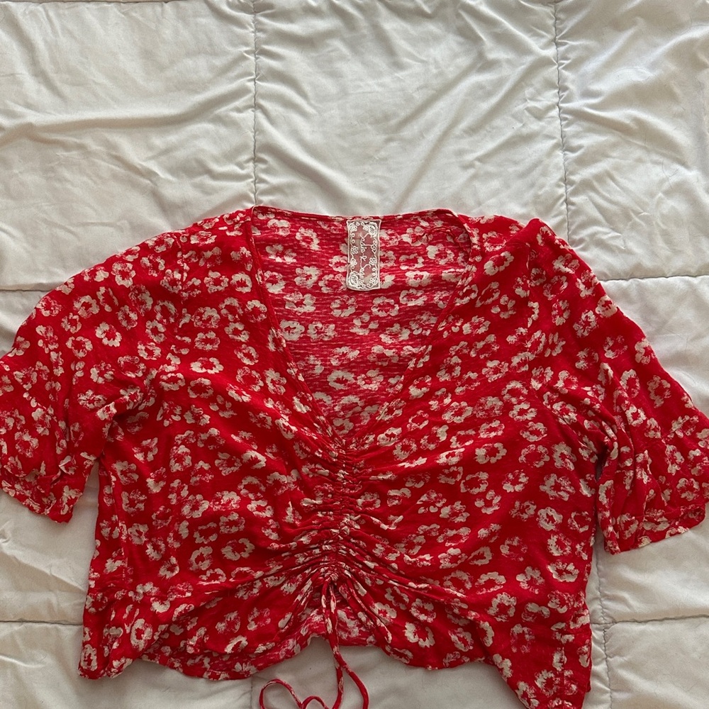 Floral Red Ruched Women's Top